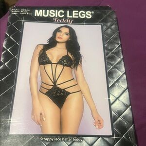 Music Legs Black Strappy Lace Teddy
